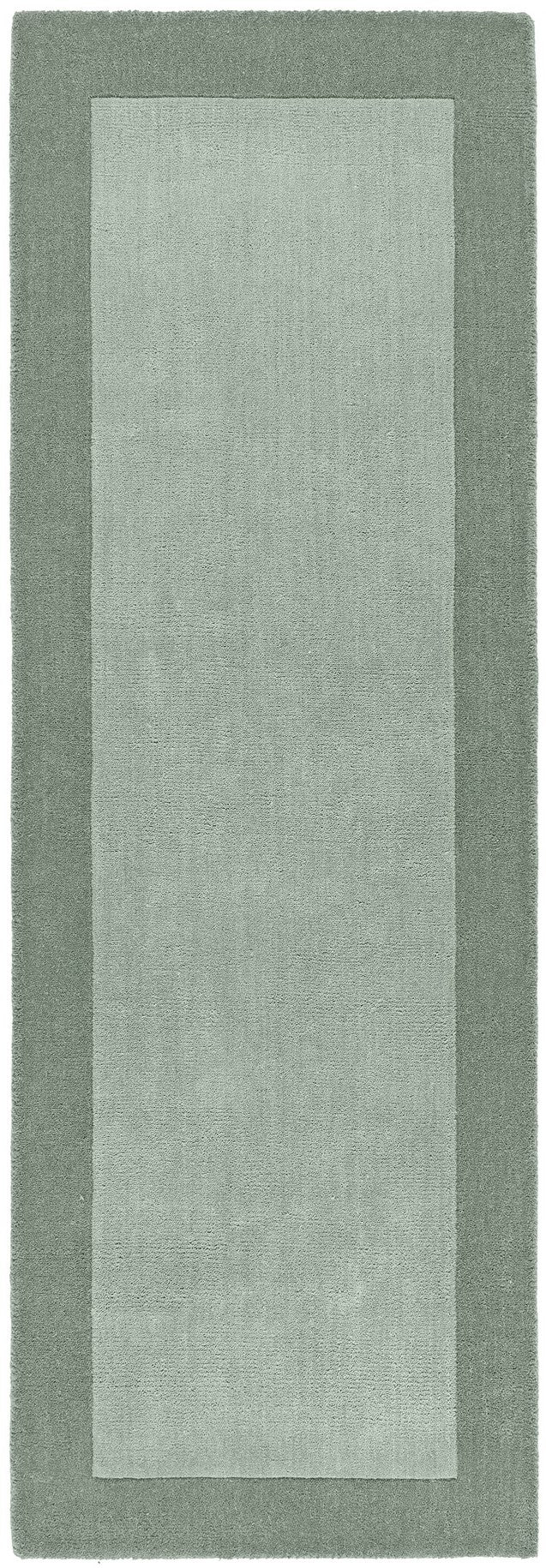 Origins Borders Hand Loom Woven Wool Bordered Rug Hallway in Sage Green