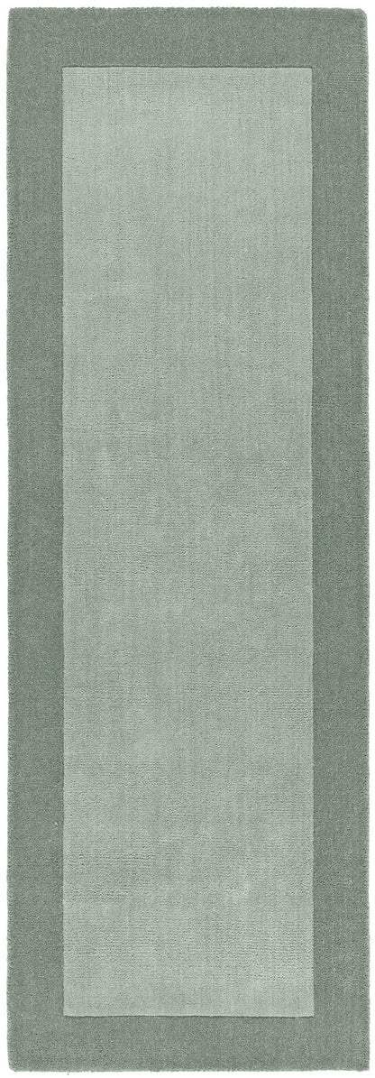Origins Borders Hand Loom Woven Wool Bordered Rug Hallway in Sage Green