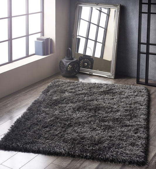 Ritzy Plain Shaggy Soft Fluffy Silky High Pile Charcoal Grey Rug