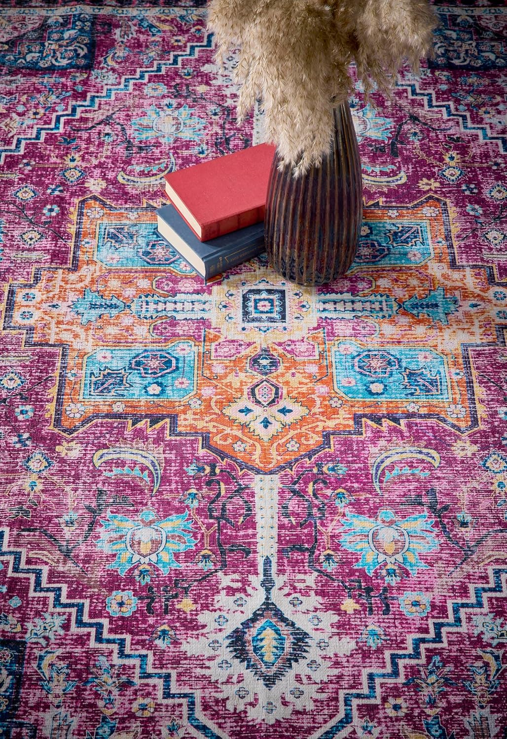 Granada Ruby Red Washable Runner – Traditional Vintage Non-Slip Hallway Carpet (67 x 200 cm)