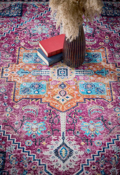 Granada Ruby Red Washable Runner – Traditional Vintage Non-Slip Hallway Carpet (67 x 200 cm)