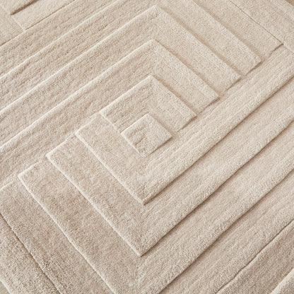 Maze Wool Rug for Living Room Bedroom Hand Tufted Thick Heavyweight Luxurious 3D Geometric Rug