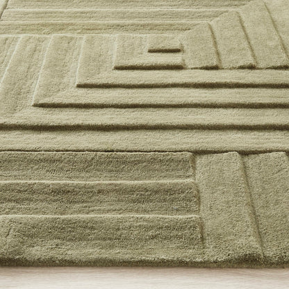 Maze Wool Rug for Living Room Bedroom Hand Tufted Thick Heavyweight Luxurious 3D Geometric Rug