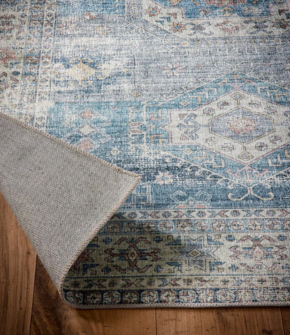 Venice Blue Washable Runner – Traditional Vintage Non-Slip Hallway Carpet (67 x 200 cm)