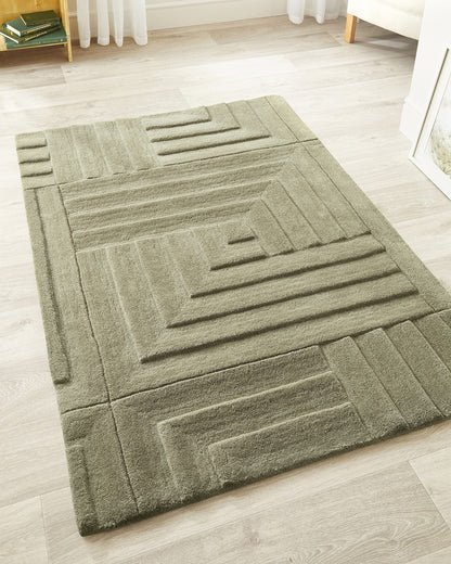 Maze Wool Rug for Living Room Bedroom Hand Tufted Thick Heavyweight Luxurious 3D Geometric Rug