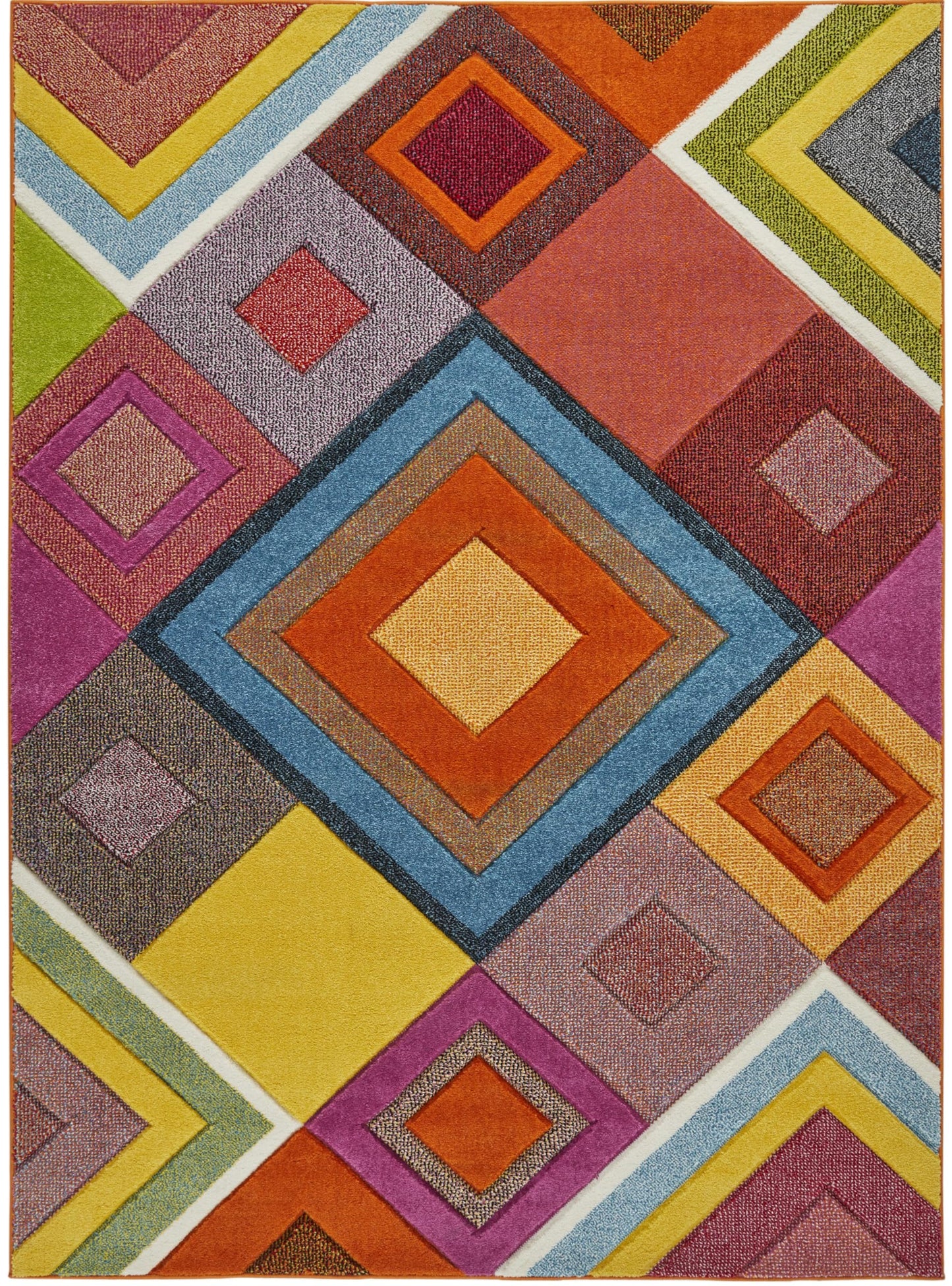 Viva Carved Rug for Modern Living Bedroom Kitchen Nursery Carpet Pop Vibrant Multicolours Geometric Patterns Rug