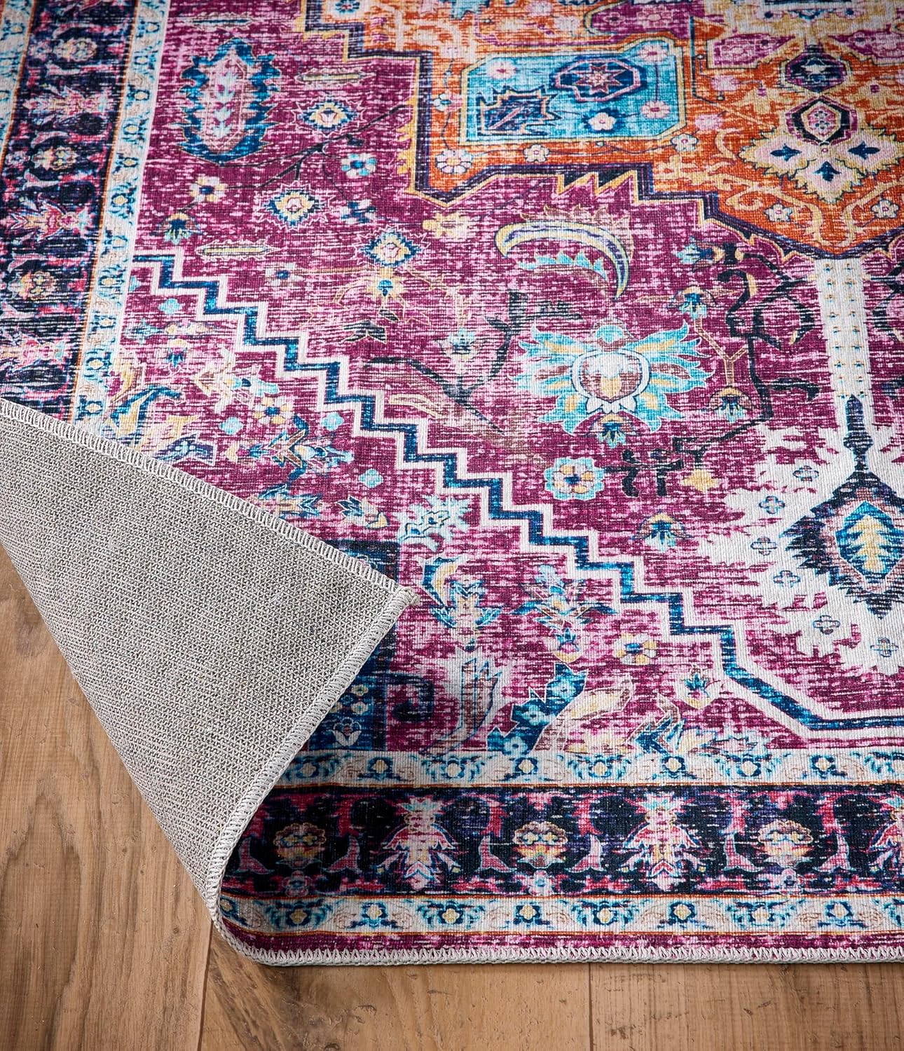 Granada Ruby Red Washable Runner – Traditional Vintage Non-Slip Hallway Carpet (67 x 200 cm)