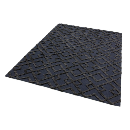 Dixon Rug Hand Woven Viscose Wool Diamond Trellis Luxury Wool Rug in Black XLarge 200x290 cm (6'7"x9'6")