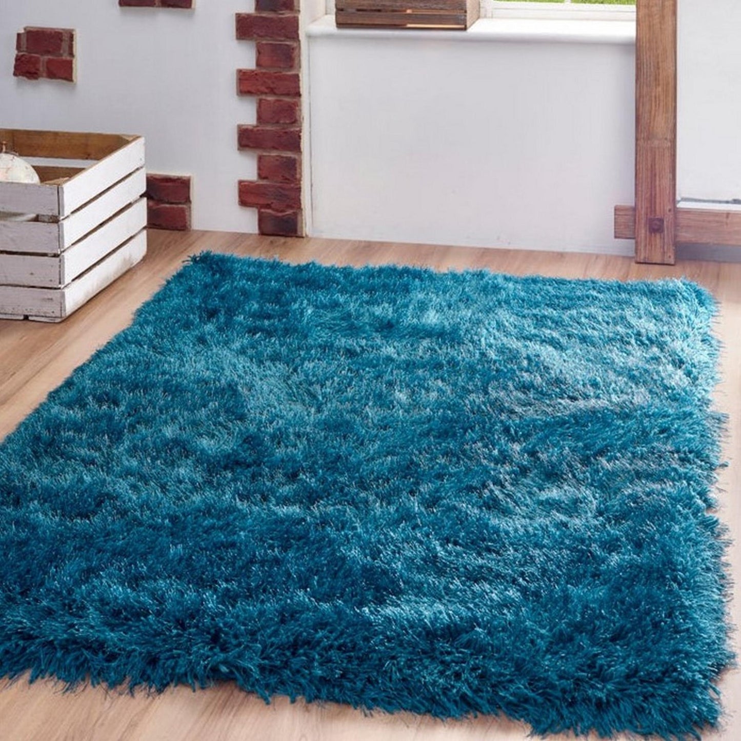 Origins Extravagance High Pile Fluffy Modern Shaggy Teal Blue Rug Large 160x230cm (5'3"x7'7")