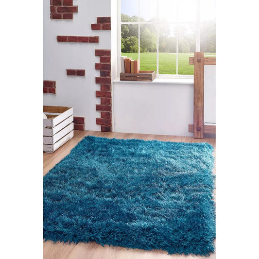 Origins Extravagance High Pile Fluffy Modern Shaggy Teal Blue Rug Large 160x230cm (5'3"x7'7")