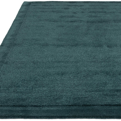 Rise Plain Hand Carved Silky Shiny Wool Viscose Rug in Teal Blue Large 160x230 cm (5'3"x7'7")