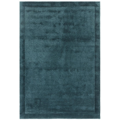 Rise Plain Hand Carved Silky Shiny Wool Viscose Rug in Teal Blue Large 160x230 cm (5'3"x7'7")