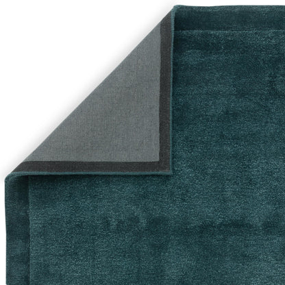 Rise Plain Hand Carved Silky Shiny Wool Viscose Rug in Teal Blue Large 160x230 cm (5'3"x7'7")