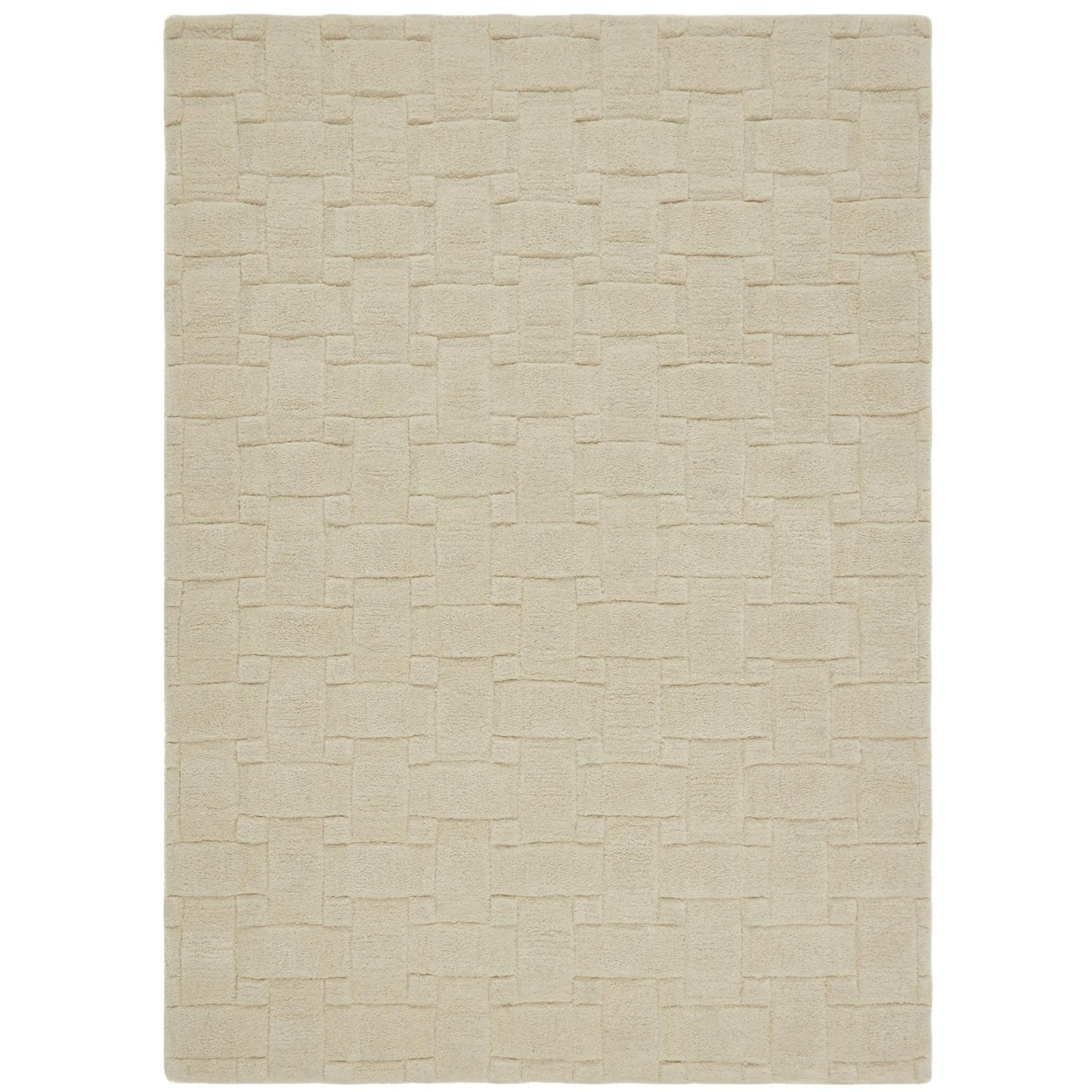 Basketweave 3D Geometric Handmade Wool Rug in Ivory by Origins