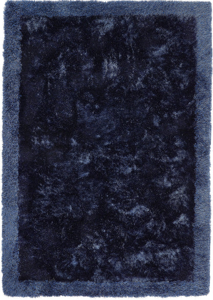 Origins Shimmer Silky Shaggy Hand Tufted Carpet Border Modern Soft Fluffy Shag Rug in Indigo Blue