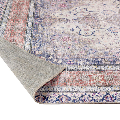 Origins Washable Croft Traditional Medallion Soft Chenille Rug in Blue Rust Multi