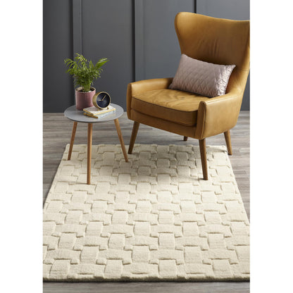 Basketweave 3D Geometric Handmade Wool Rug in Ivory by Origins