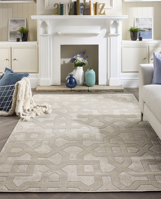 Origins Avanti Geometric Modern Classic Moroccan Soft Silky Rug in Natural