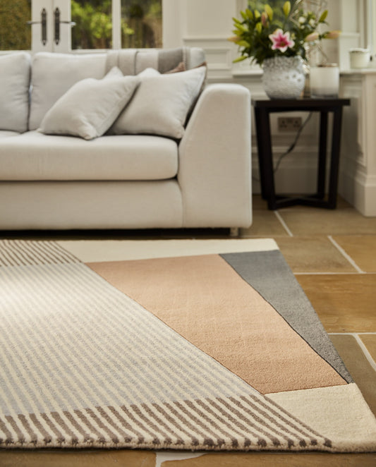 Origins Bauhaus Graphic 4 Art Modern Geometric Hand Tufted Wool Rug in Beige Multi