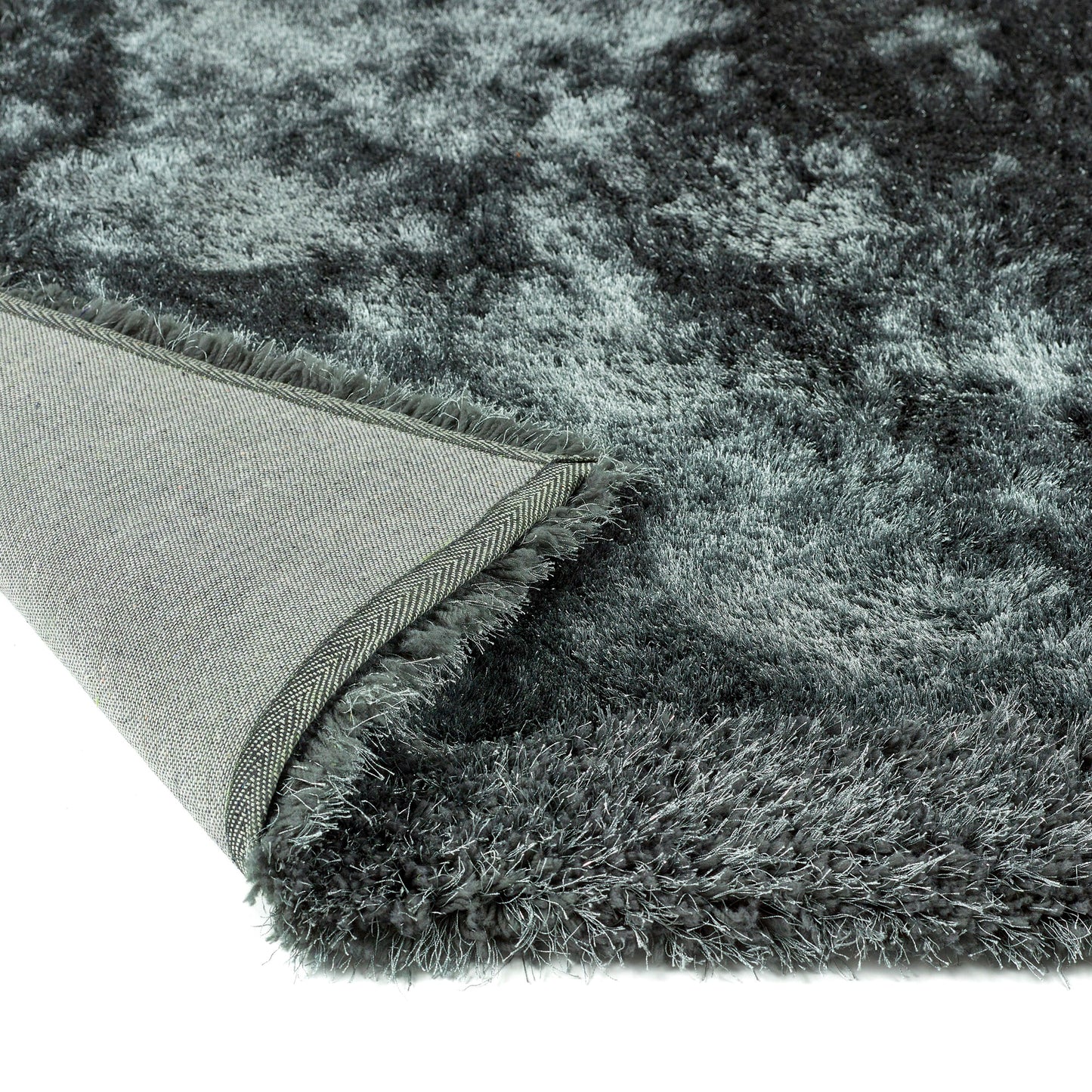 Origins Shimmer Silky Shaggy Hand Tufted Carpet Border Modern Soft Fluffy Shag Rug in Charcoal