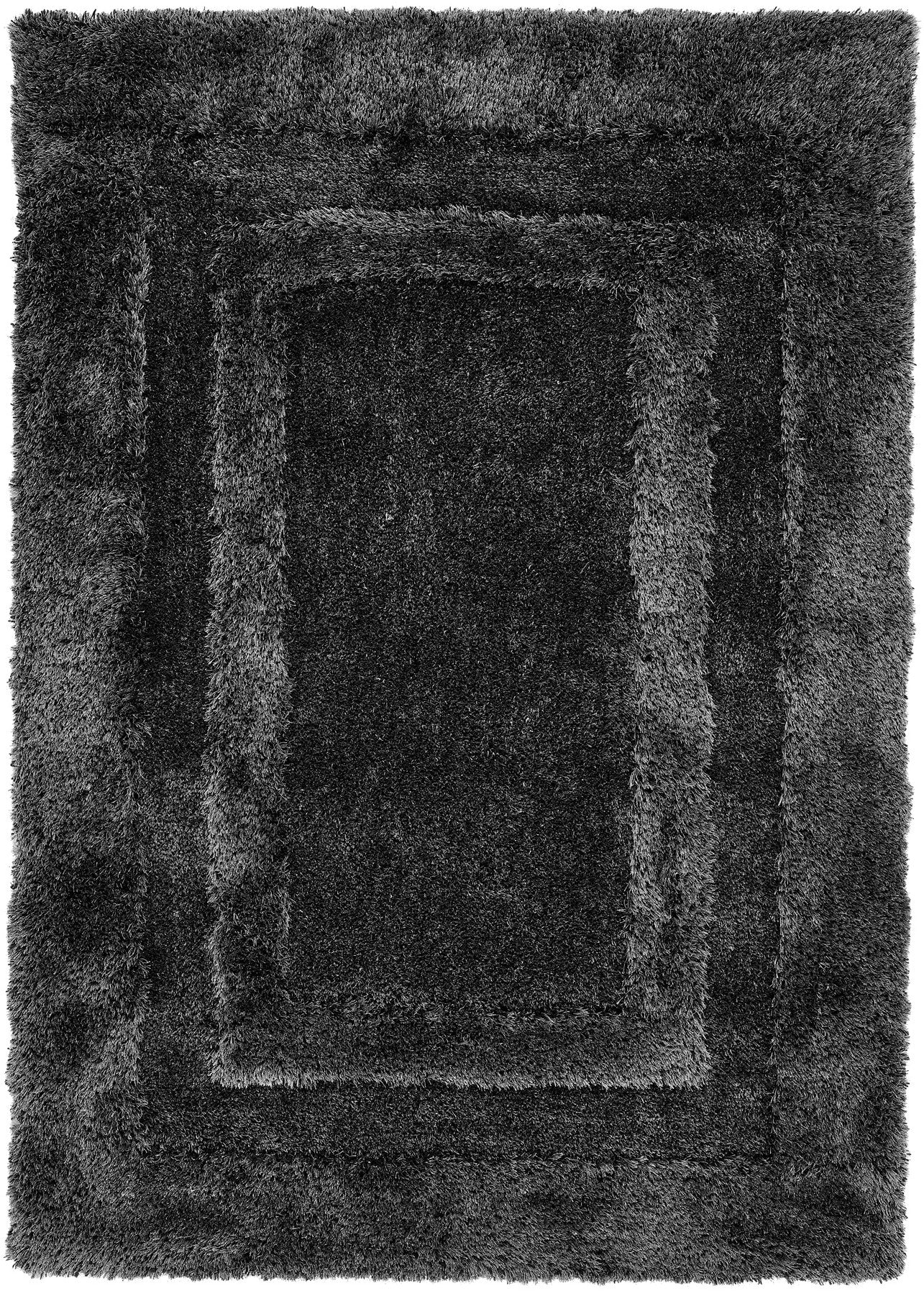 Origins Frame Hand Tufted Soft Silky Thick Shaggy Rug in Charcoal Grey