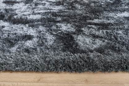Origins Shimmer Silky Shaggy Hand Tufted Carpet Border Modern Soft Fluffy Shag Rug in Charcoal