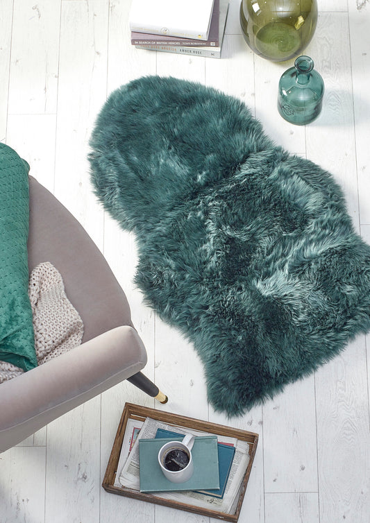 Genuine Sheepskin Animal Fur Soft Wool Shaggy Adobe Forest Green Rug