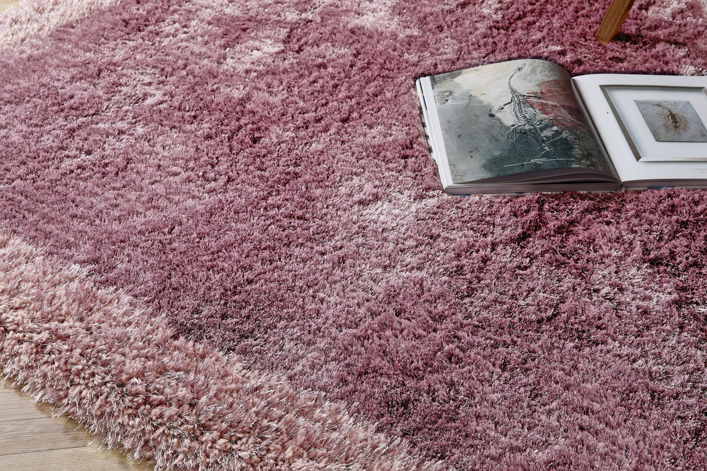 Origins Shimmer Silky Shaggy Hand Tufted Carpet Border Modern Soft Fluffy Shag Rug in Mauve