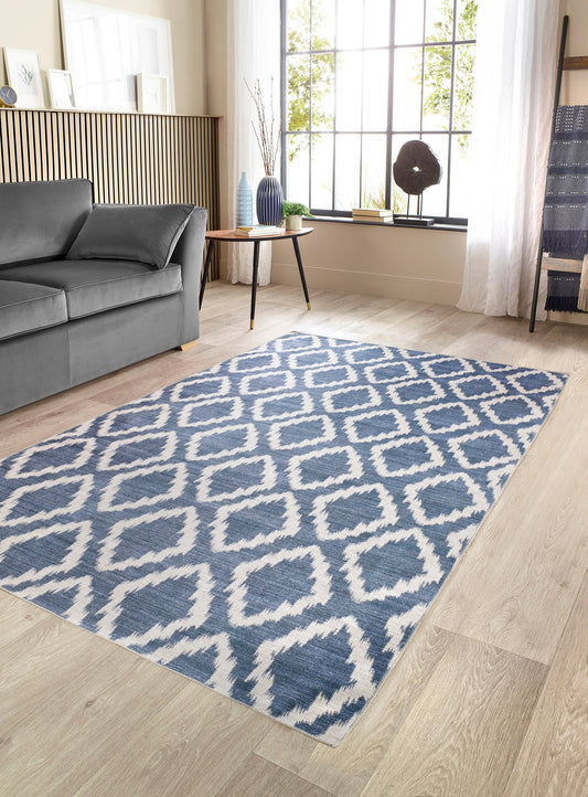Origins Washable Como Diamond Soft Chenille Bohomian Rug in Blue