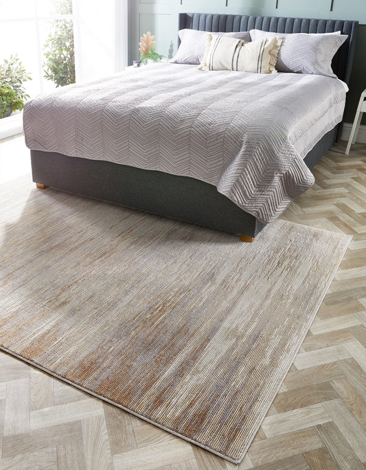 Origins Bevel Modern Abstract Distressed Soft Silky Rug in Cream/Grey